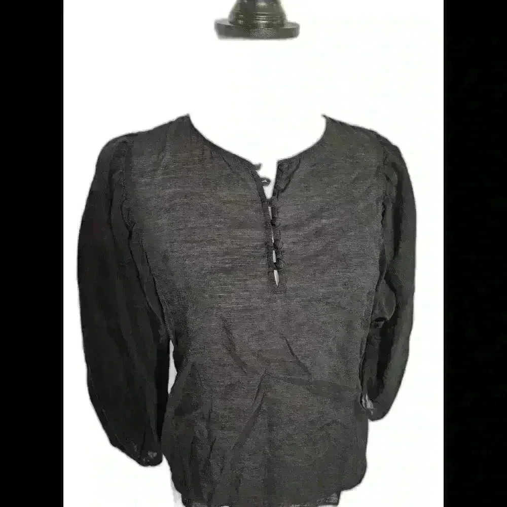 Ann Taylor Chic Black Puff Sleeve Blouse - Picture 3 of 5